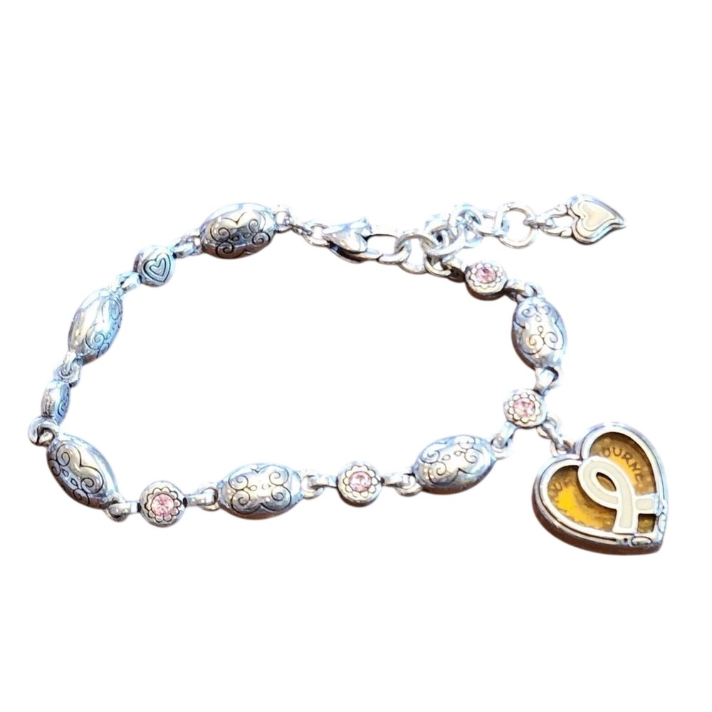 Brighton Love Heals Breast Cancer Awareness Heart Charm Bracelet Pink Crystal